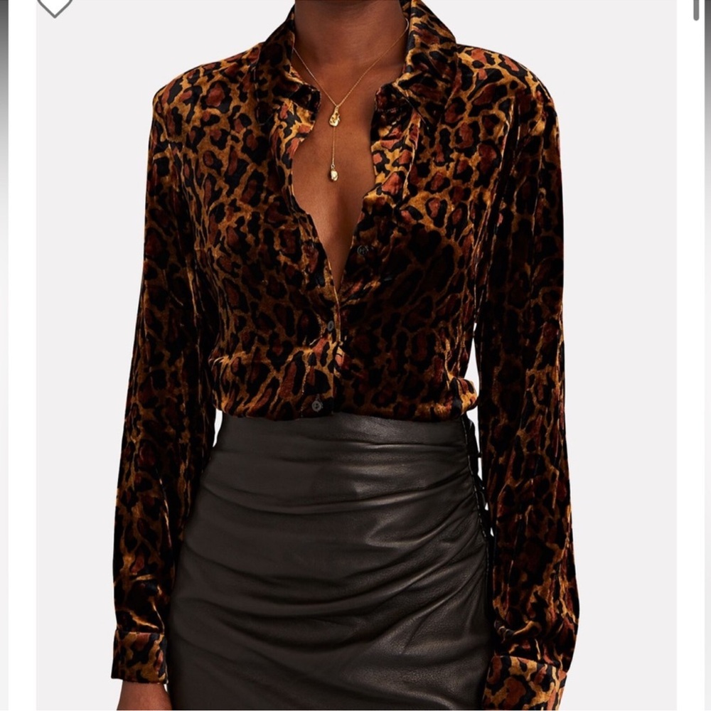 L'AGENCE Brown Leopard Print Button Down Shirt - image 2